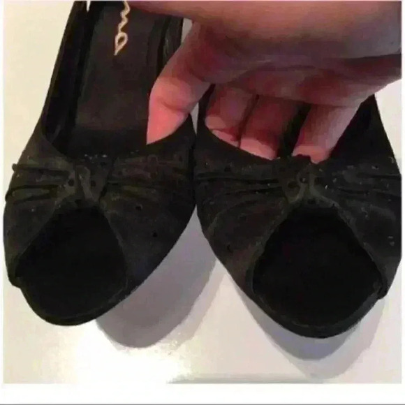 Nina Heels Sz 8 38 Black satin Sequins Peep Toe - Picture 7 of 7